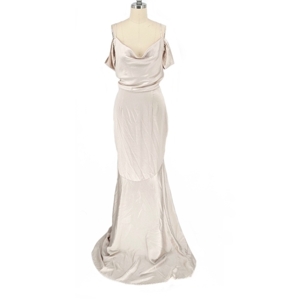Boohoo Elegant Cream Satin Wedding bridesmaid dress Gown